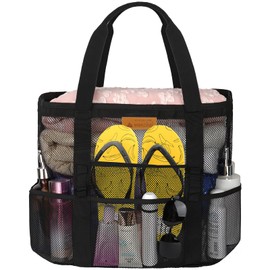 wanchel Mesh Beach Bags for Women - Plus Waterproof Sandproof Tote Bag with 8 Pockets and 1 inner Zipper Closure Pockets