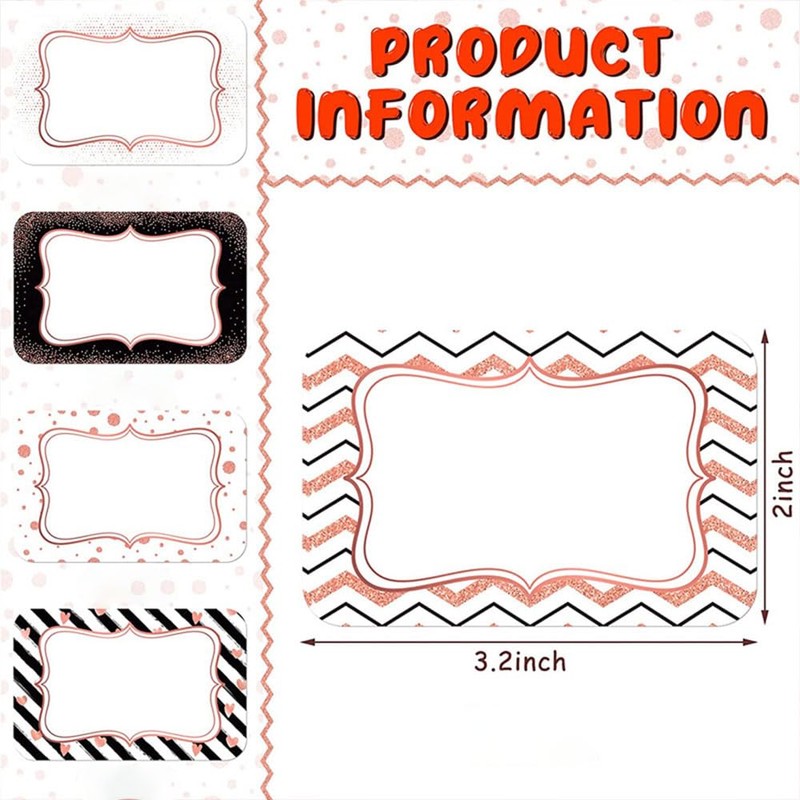 12Pcs Rose Gold Border Stickers Blank Name Tag Stickers for