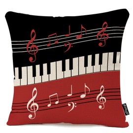 oFloral Red Black White Piano Keys and Notes Sofa Simple Home Decor Design Throw Pillow Case Decor Cushion Covers Square 16 x 16 Inches Cotton Linen