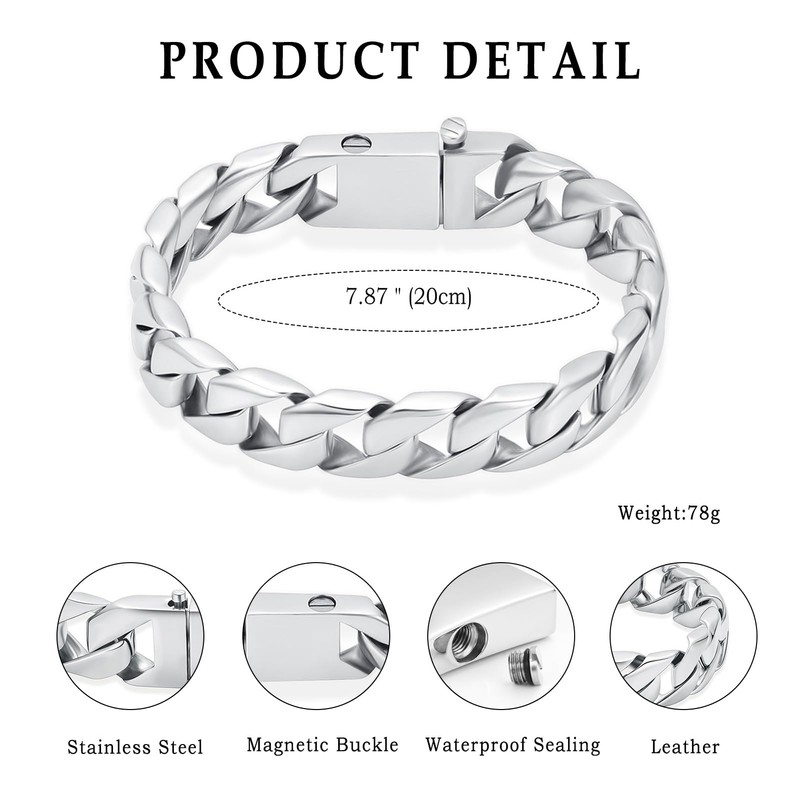 Cremation Urn Bracelet for Men - Silver Cuban Link Bracelet
