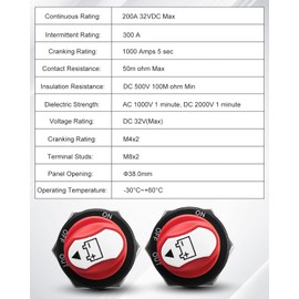 Battery Disconnect Switch, 12V-48V Battery Master Cut Shut Off Isolator Switch, Max 32V DC 200A Cont 300A Power Battery On-Off-Out Switches for Car Trailer Truck RV ATV Boat 2PCS