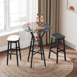 YATINEY Bar Table, 2-Tier Round High Top Table, Pub Table, Home Bar Counter Height, Bistro Tables, for Kitchen, Living Room, Meeting Room, Pub, Transparent and Black BT03BK