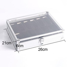 AIMALL 12 Grids Carbon Fiber Aluminum Watch Box Storage Case Holder, Watch Display Organizer for Jewelry, Watches, and Accessories, Silver, 26x21x6cm