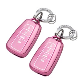 Koongloong 2 Pack Key Cover for Toyota Camry Highlander RAV4 Corolla Prius 4Runner C-HR 2018-2024 Accessories Pink Car Fob Case Keychain 4 Button TPU Bling