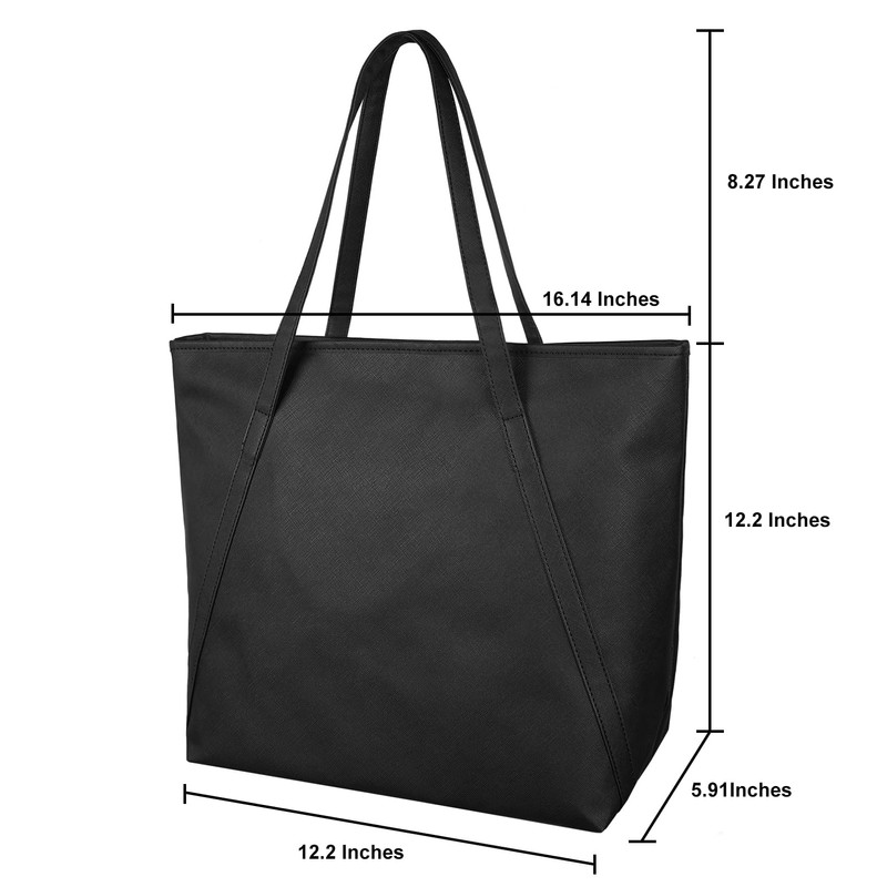 Kememo Large Tote Bag with Zip, Waterproof Faux Leather Tote