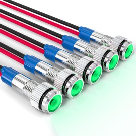 GASHER 5 PCS Energy Saving Indicator Light, LED Light 12V/24V/110V 20mA Panel Mount Light for Car Truck Boat Auto Part, Mounting Hole Size 6mm Green LED (12V)