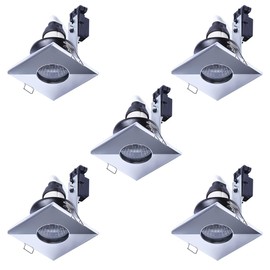 LITECRAFT Recessed Downlights Square Fixed IP65 Spotlights - (Polished Chrome, 5 Pack)