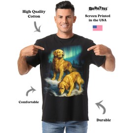 Golden Retriever Dog Mom & Dog Dad Black Tshirt - Elegant Nature Aurora Borealis Moon Night Painting for Goldens Pet Owner (US, Alpha, XX-Large, Regular, Regular, Golden Retriever Aurora)