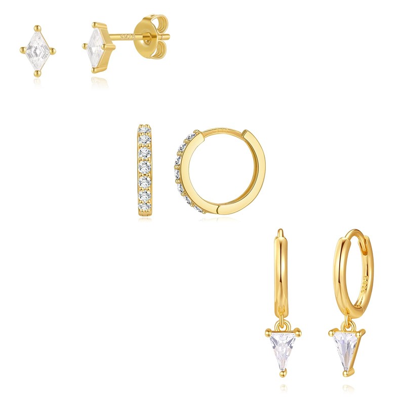 QUINBY Gold Hoop Earrings Set for Women,14k Earring Stacks Gold,Earring