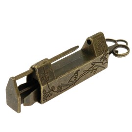 Quluxe Antique Chinese Lock and Key, Flower Bird Carved Retro Padlock Old Vintage Lock with Key for Jewelry Box- Bronze