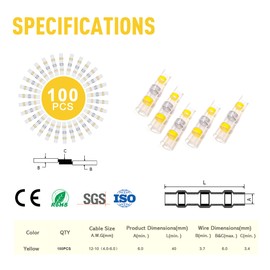Kuject 100PCS Solder Seal Wire Connectors AWG 12-10, Yellow Solder Seal Heat Shrink Butt Connectors Terminals Solderstick Sleeve Waterproof Wire Splice Connector for Marine Boat Wire Joint