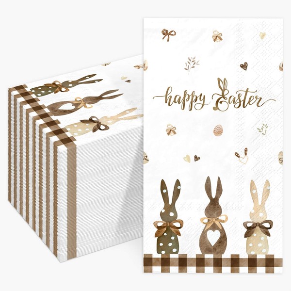 100pcs Rabbit Bunny Happy Easter Guest Napkins Disposable Paper Decorative