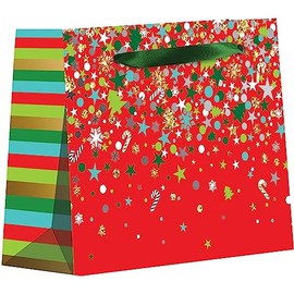 Jillson Roberts Tiny Christmas Gift Bags with Holographic Accents, Party (12 Count)