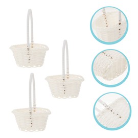 OKUMEYR Pack of 3 Storage Basket, Snack Container, Braided Easter Basket with Handle, Flower Basket Made of Rattan, Rustic Home Decor, Miniature Basket, Decor Baskets, White, Picnic Basket, Country