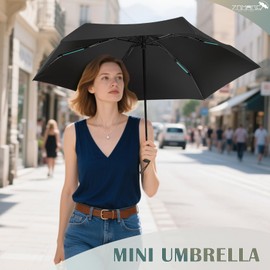ZOMAKE Mini Compact Umbrella - Travel Umbrella Windproof Strong with Reinforced 6 Ribs,UV Folding Umbrella For Sun Protection,Lightweight Pocket Umbrella With Capsule Case For Men Women Girls(Black)