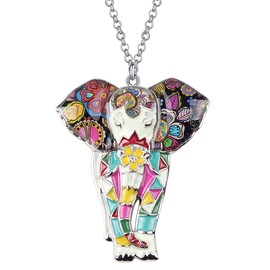 BONSNY Signature Africa Wildlife Collection SUNRISE Jungle Safari Wild Elephant Large Statement Enamel Pendant Necklace (Green)