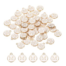 sourcing map Alphabet M Letter Charm Double Sided Enamel Initial Alphabet Pendant White, for Necklace Bracelet Earring Jewelry Making, Pack of 50