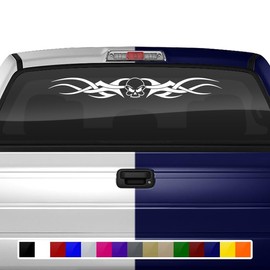 Sticky Creations Skull Decal Sticker Windshield Rear Back Window Banner Vinyl Graphic Tribal Flame Car Truck SUV Vehicle 36"x4.25"+ (Design #110-01)
