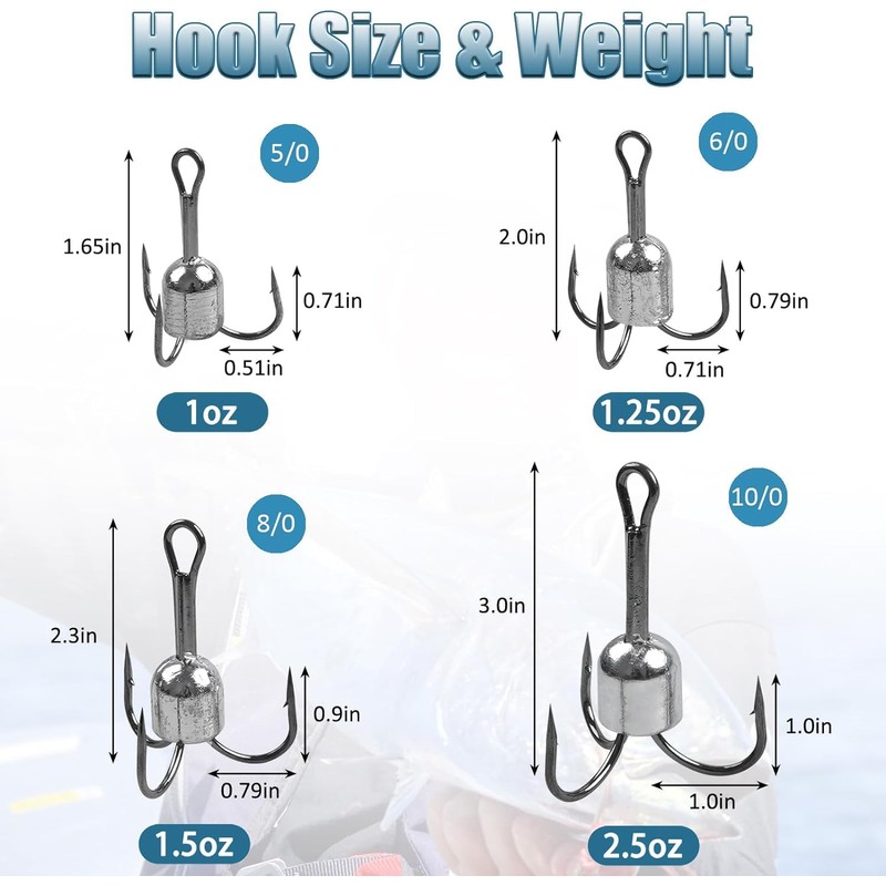 8pcs Snagging Hooks Snagging Weighted Treble Hooks Strong Large Fishing