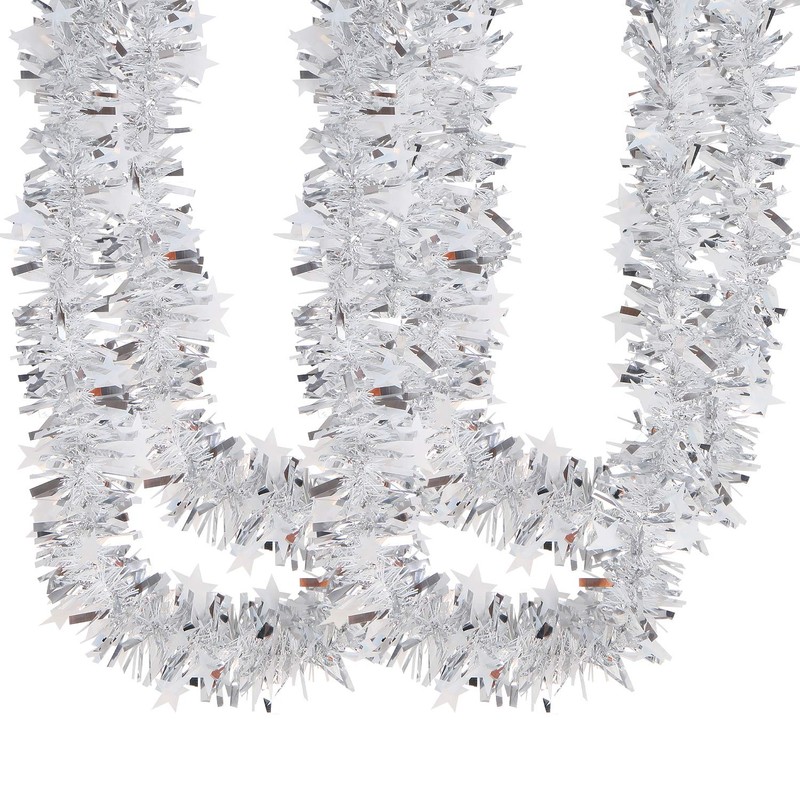 LOKIPA 10M Silver Christmas Chunky Tinsel Garland with Star for