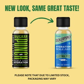 Suckerpunch Electrolyte Pickle Juice Shot, Dill Flavored, Gluten Free, Post Workout, Sports Drink, Hydration, Low Calorie, Muscle Cramp Defense, Potassium, Keto Friendly, Low Sugar, Non GMO, 2oz, 12ct