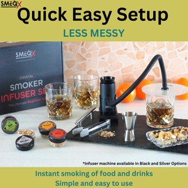 SMEQX PORTABLE SMOKER INFUSER - ELECTRICAL COLD SMOKE GENERATOR FOR COCKTAIL DRINKS AND FOOD, COMPLETE WITH COCKTAIL SMOKER KIT AND PREMIUM WOOD FLAVOR SACHET - IDEAL FOR INDDOR AND OUTDOOR