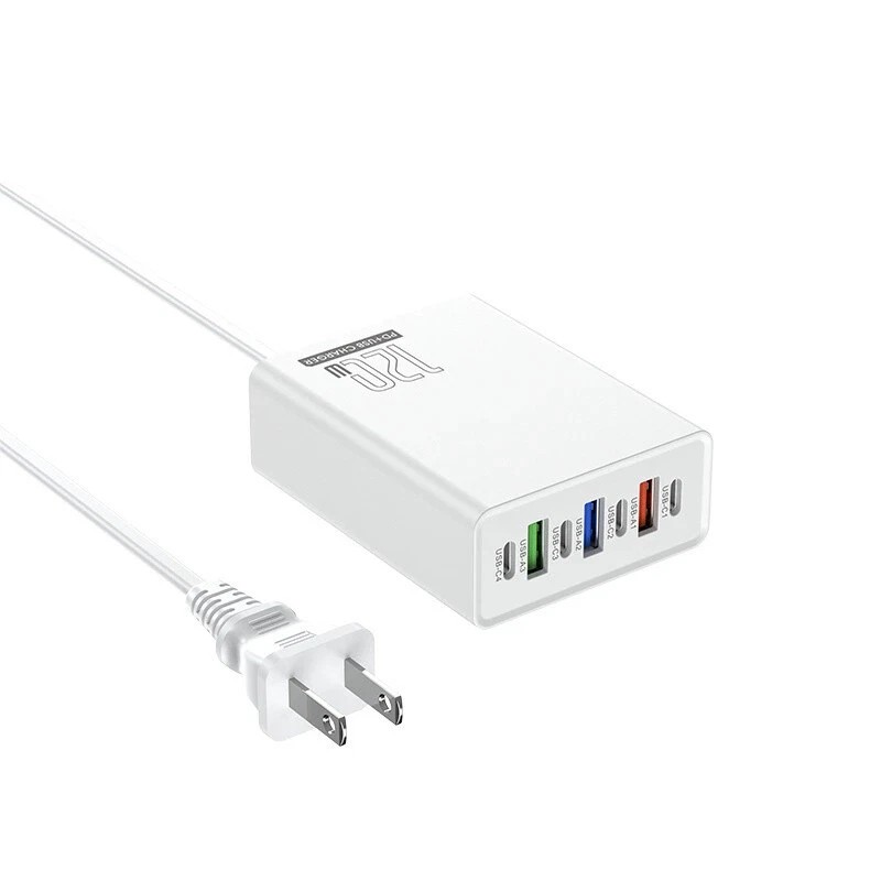 Universal 120W 6-Port USB C Fast Wall Charger Block Charging