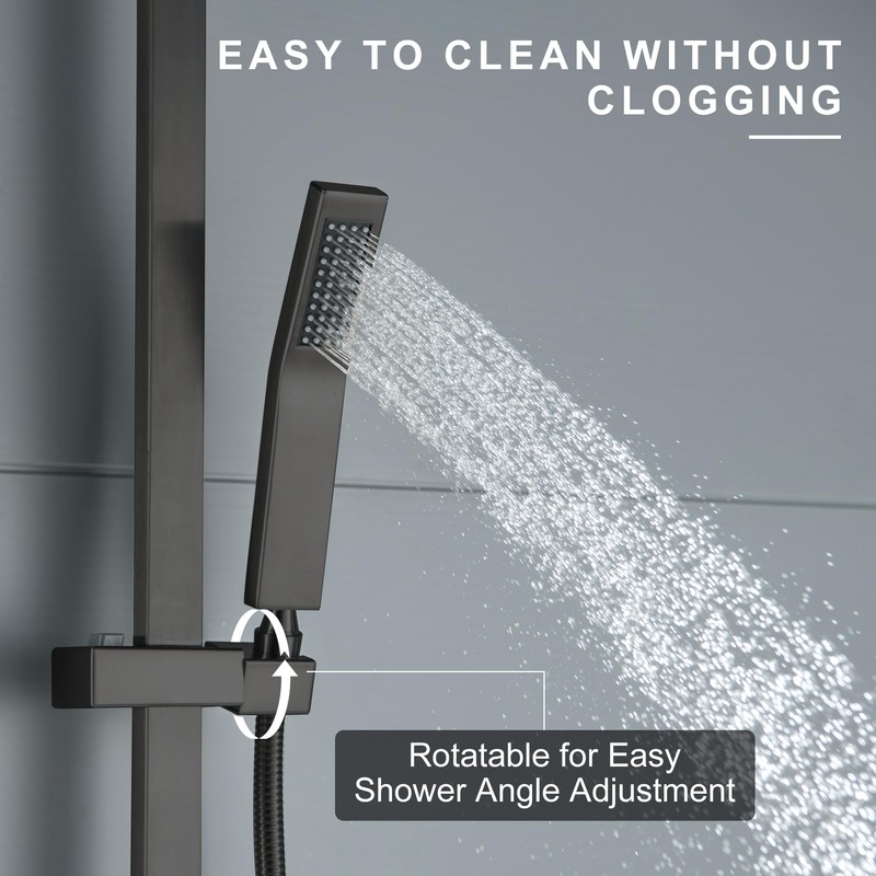 BEIYI Matte Black Handheld Shower with Slide Bar Square Handheld