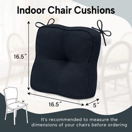 downluxe Thickened Chair Cushions for Dining Chairs Set of 2, Kitchen Chair Cushions with Ties and Non Slip Backing, Tufted Chair Pads 2 Pack, 16.5"X 16.5" X 5", Navy