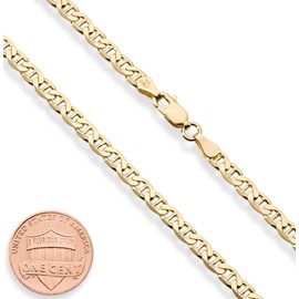 Miabella Solid 18K Gold Over Sterling Silver Italian 3mm, 4mm, 6mm Diamond-Cut Flat Mariner Link Chain Necklace for Men Women, 925 Italy, Sterling Silver, No Gemstone