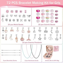 VOSHOME 72 PCS Kit para Hacer Pulseras Niña, Pulseras Niña Manualidades, Kit de DIY Bisuteria de Collar, para Niñas Regalo para Día del Niño, Cumpleaños, Navidad, a Niñas 4-13 Años (Rosa)