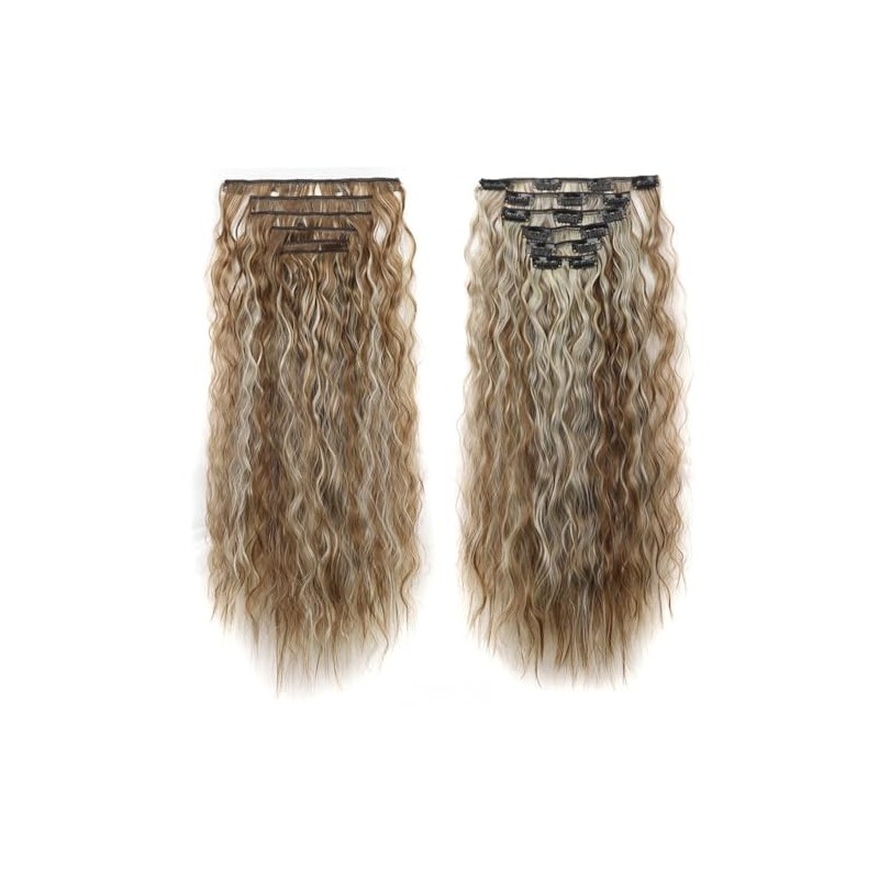 Ombre Highlighted Wavy Clip-In Hair Extensions Ash Brown to Blonde