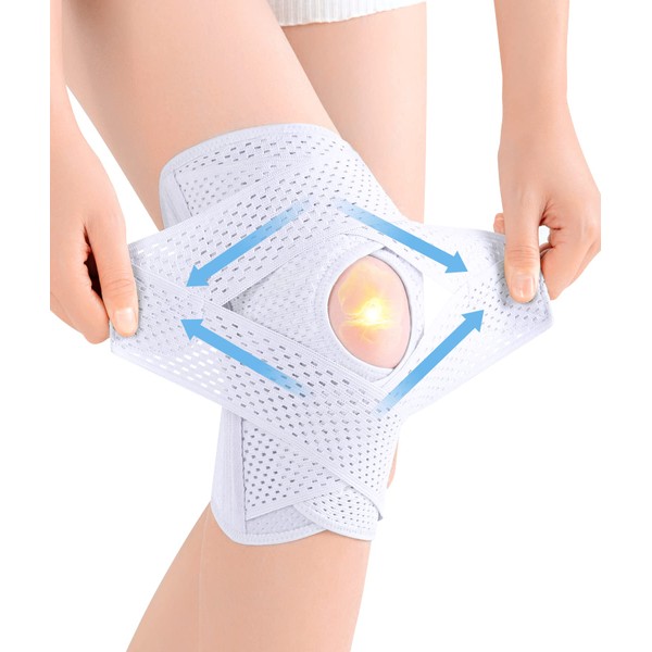 Knee Support for Men and Women, Knee Support with Velcro Closure and Patella Gel Pads for Orthopaedic Bandage Knee Meniscus Osteoarthritis Joint Pain Relief Sport White XXXL