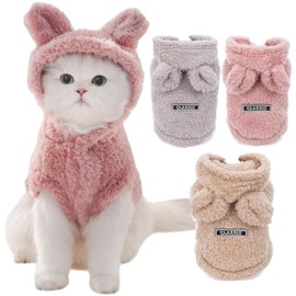 Disfraz de orejas de conejo de gato, lindas sudaderas con capucha para perros y gatitos, suéter de orejas de conejo para cachorros (L, rosa)