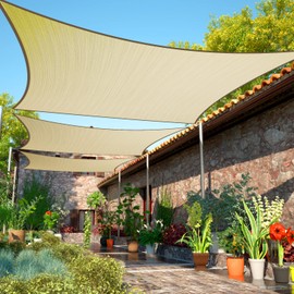 ShadeMart 10' x 16' Beige Sun Shade Sail UPF50 Rectangle Canopy Fabric Cloth Screen smTAPR1218, Water and Air Permeable & UV Resistant, Heavy Duty, Carport Patio Outdoor - (We Customize Size)