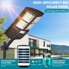 4 Pack Solar Street Lights Outdoor Motion Sensor, Dusk to Dawn Wide Angle Solar Parking Lot Lights Waterproof with Remote Control,Upgraded 6500K 50000LM 560 LED Beads Commercial Solar Flood Lights