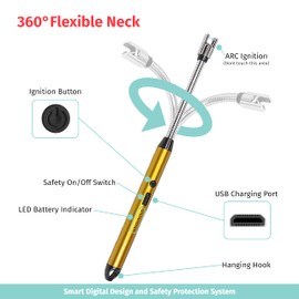 Custom Extra Long Electric Lighter, USB Rechargeable Candle Lighter, Reusable Electric Lighter with Charger for Indoor and Outdoor, Camping Essential for Men and Women, Engravable Designs (Black)