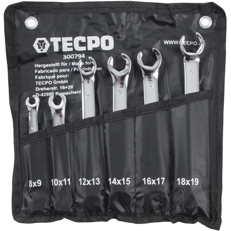 TECPO Brake Line Wrench 8-19 mm Ring Spanner Set Open