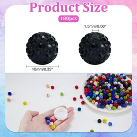 180PCS 10mm Clay Rhinestone Beads for Jewelry Making Clay Disco Ball Beads Sparkly Diamond Crystal Beads for Bracelet Necklace Earring Making (Black)