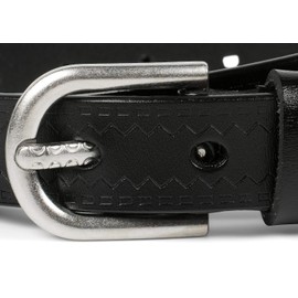 styleBREAKER 03010110 Women's Leather Belt Plain Colours with Aztec Prongs Embossing and Embossed Spike Can Be Shortened, black