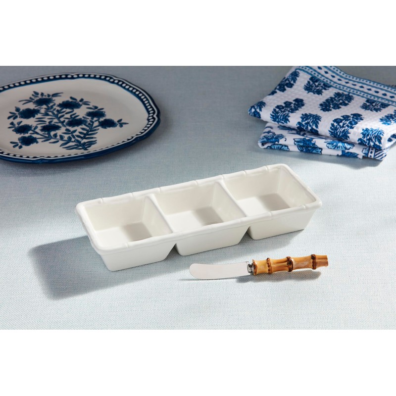 Mud Pie Bamboo Triple Tidbit; dish 5" x 11 1/4"
