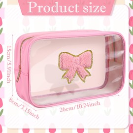 Kacctyen Pink Bow Clear Makeup Bag Coquette Pink Bow Travel Toiletry Bag Preppy Cosmetic Bag Travel Organizer Trendy Portable Bag Gift for Women Girlfriend Bridesmaid Birthday Mothers Day