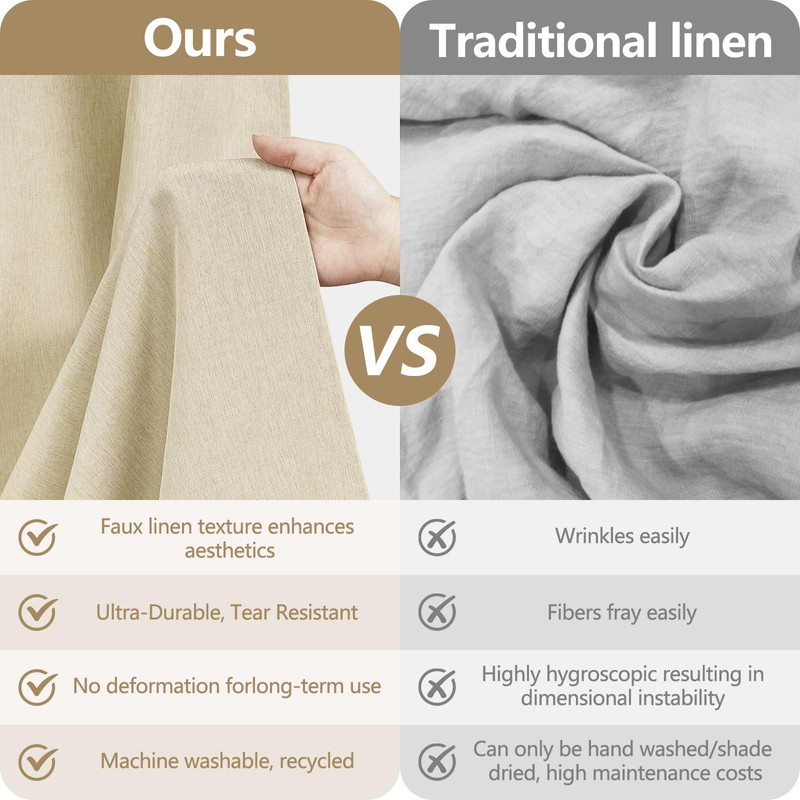 Seenus Linen Look Beige Fabric Shower Curtain Extra Long 72