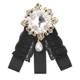 Elerevyo Women's Bowknot Brooch Lace Bow Tie Elegant Ribbon Bow Tie Brooches Collar Pin Black One Size