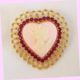 Heart Vintage Style Cameo Brooch & Pendant Pin Love Wedding Party Br1070 Rhinestone Brooch Pin for Women