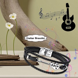 GMHLLES Guitar Bracelet Men Retro Faux Leather Guitar Punk Bracelet Music Enthusiasts Accessory Gifts For Men Women