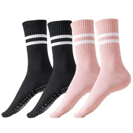 HAOXYO 2 Pairs Yoga Socks, Stopper Socks Women, Non-Slip Socks for Women, Pilates, Yoga, Barre, Ballet, Trampoline, Fitness, Hospital, Rehabilitation, Home and Body Balance, black