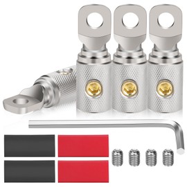 Linkstyle 4PCS 0 Gauge Screw Ring Wire Terminal Connectors, 1/0 AWG Car Battery Cable Audio Amplifier Wire Butt Connectors, with Wrenches Screws Heat Shrink Tubing