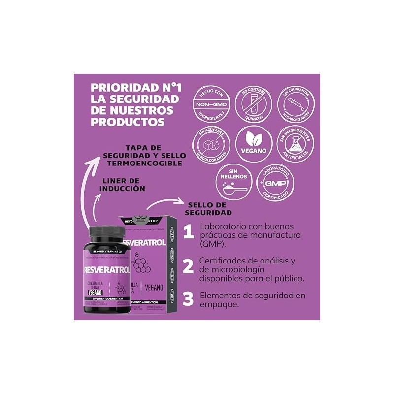 Trans Resveratrol 1160mg Por Porción Potente Antioxidantes Pimienta Negra Absorción