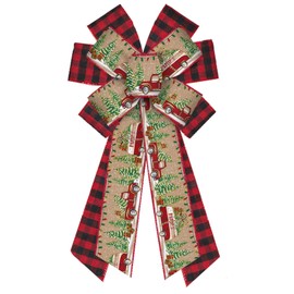 On-Airstore Large Christmas Wreath Bows Christmas Tree Truck Burlap Bows for Wreath, Red Buffalo Plaid Ribbon Bows Christmas Decor Bows for Home Indoor Outdoor Decoration Wreath Ornament Supplies